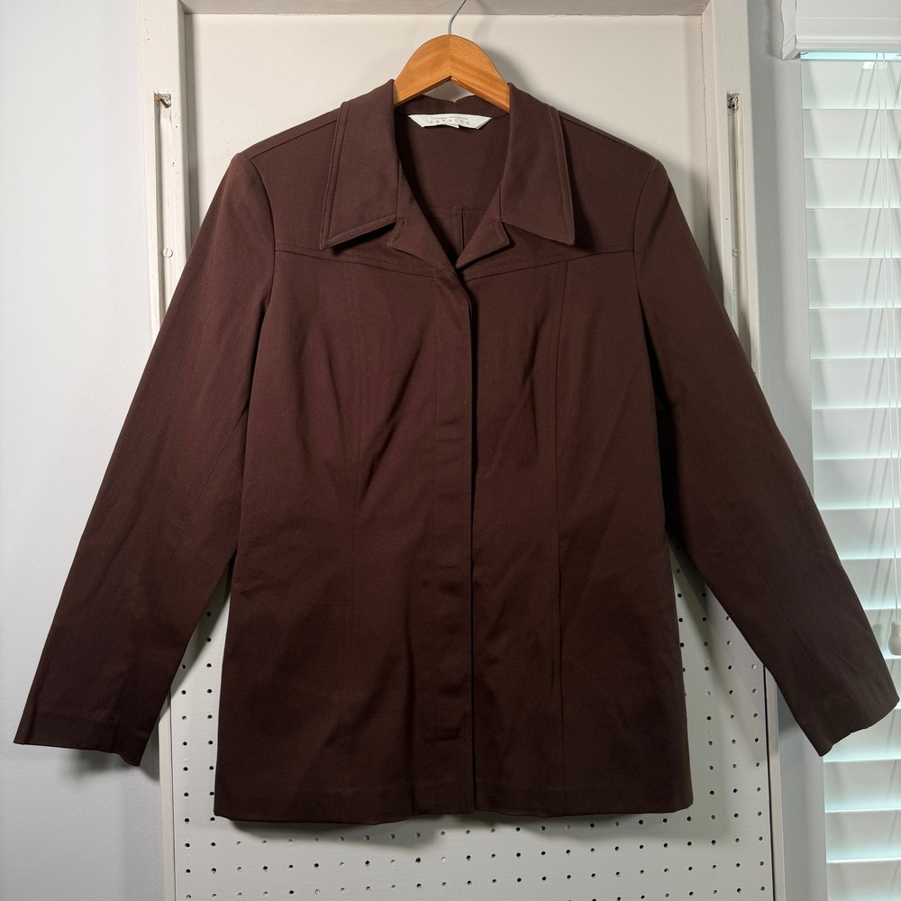 Vintage Express Brown Button Up Jacket Cotton Stretch Size 11/12 Retro Blazer
